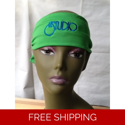 Headband Green Black & Blue Embroid Front Logo